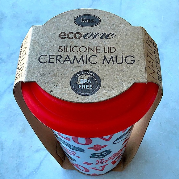 ECO ONE REUSE ME TRAVEL MUG LOVE HEARTS RED SILICON LID COFFEE 10 OZ - Picture 5 of 5